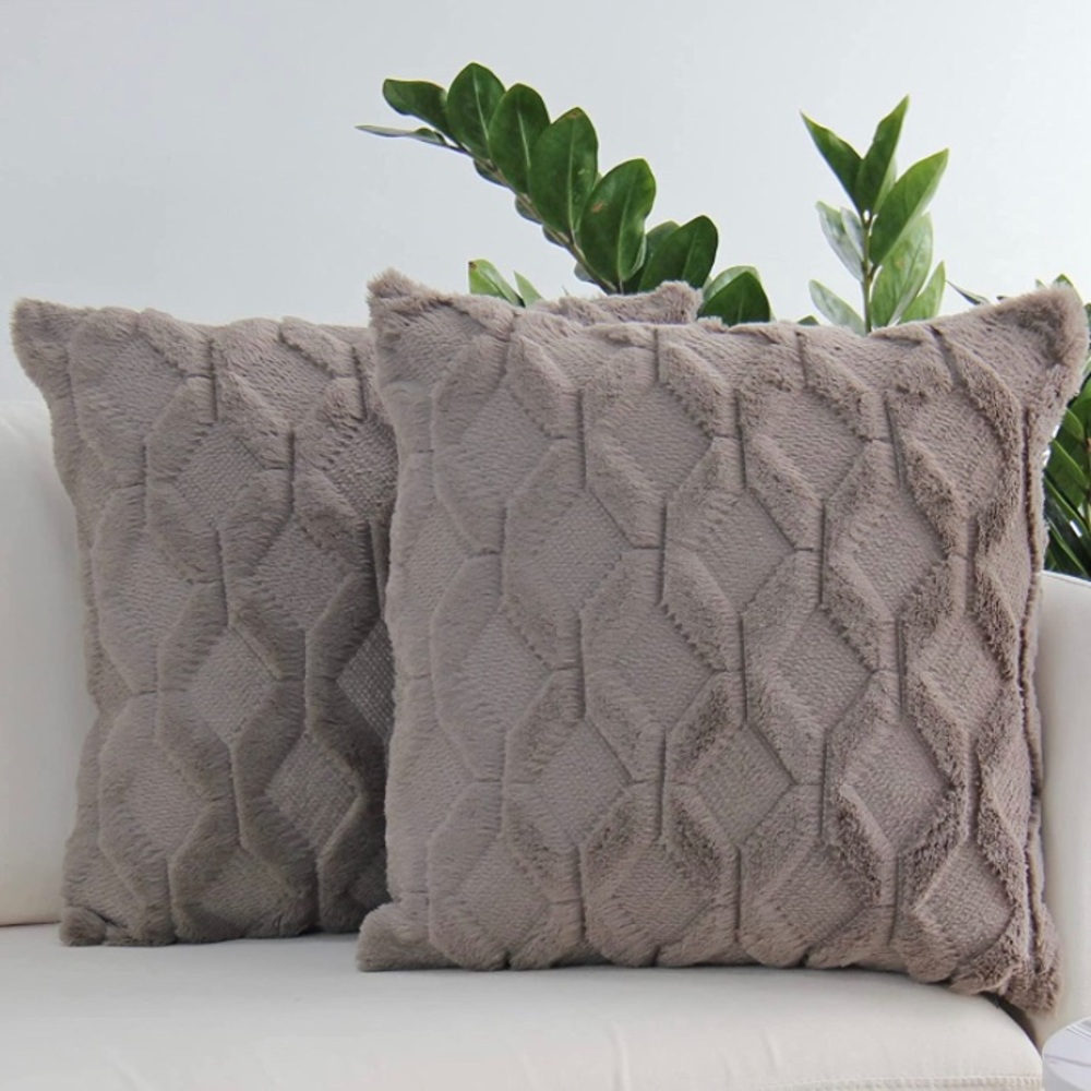 Luxury Home | Cozy Grey Short Wool Faux Fur Throw Pillow Covers